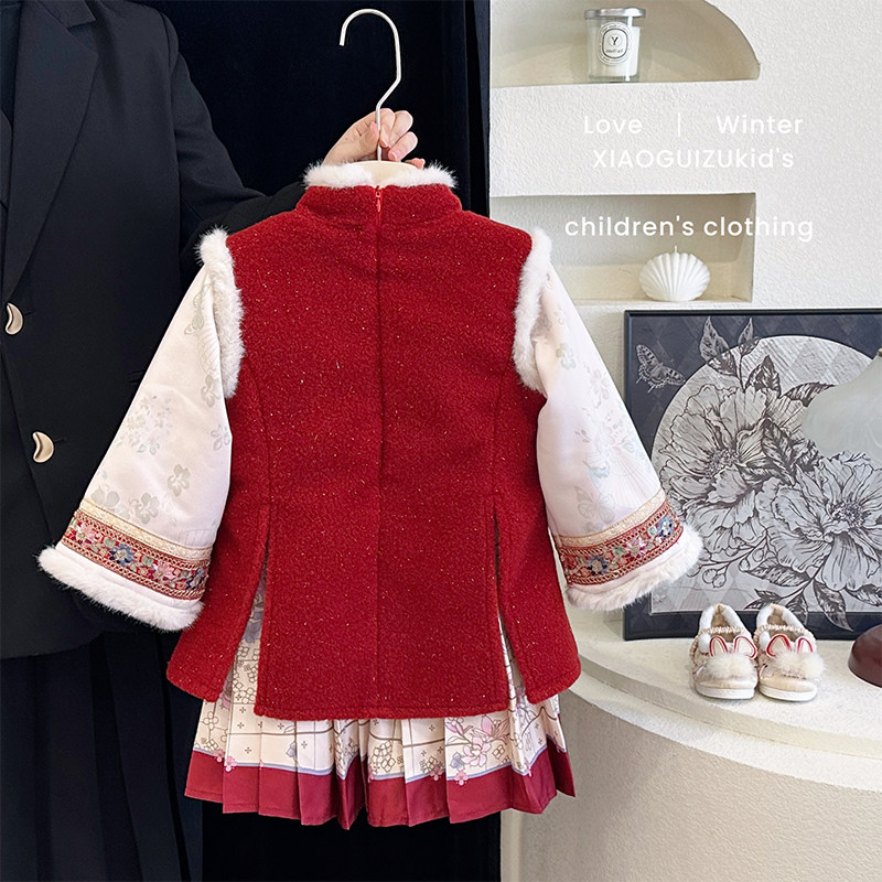 女童汉服连衣裙秋冬装2026红色新年衣服洋气小女孩唐装国风拜年服,淘宝优惠券,粉丝福利购,淘宝优惠卷