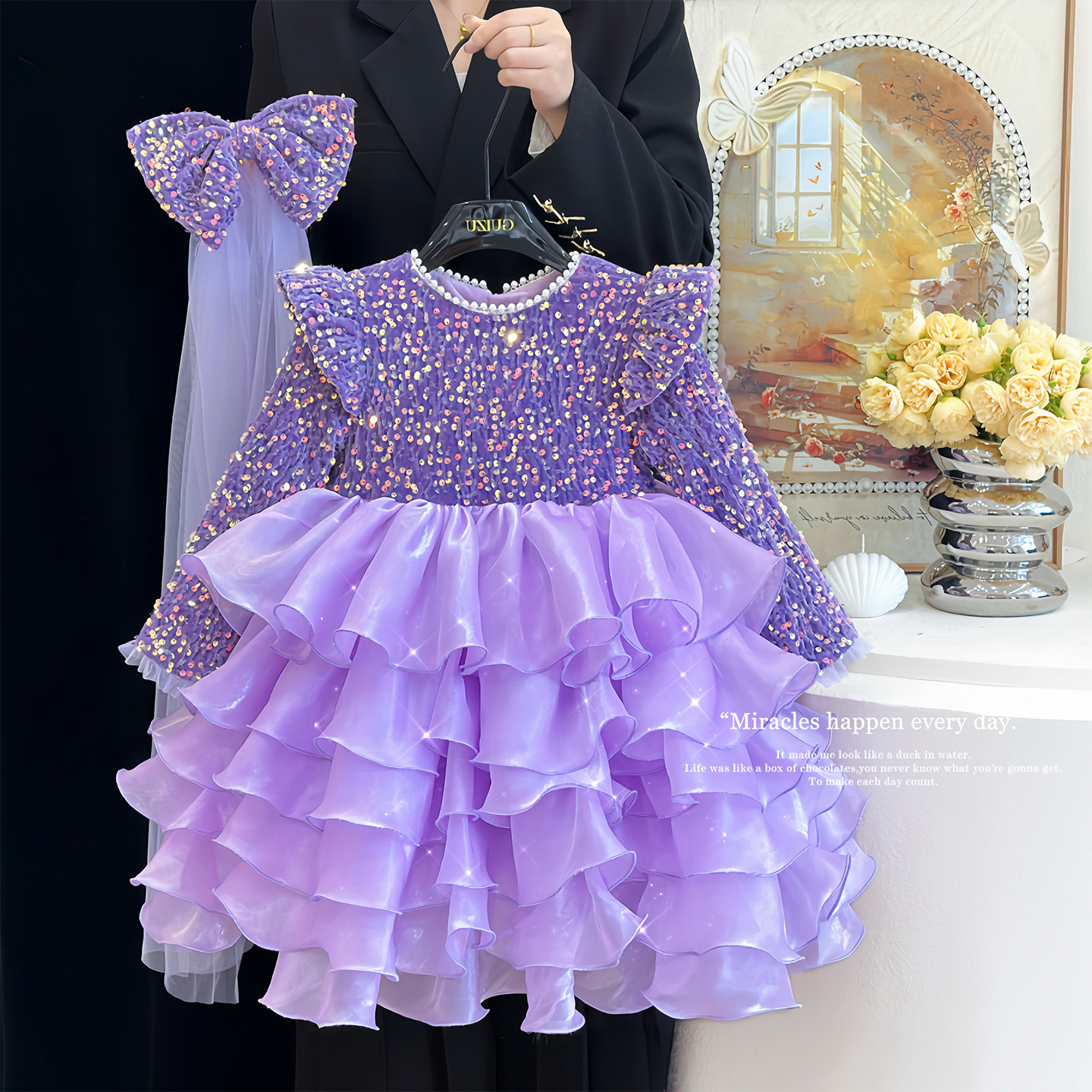 女童公主裙礼服秋冬小女孩时髦加绒连衣裙儿童红色亮片新年装裙子,淘宝优惠券,粉丝福利购,淘宝优惠卷