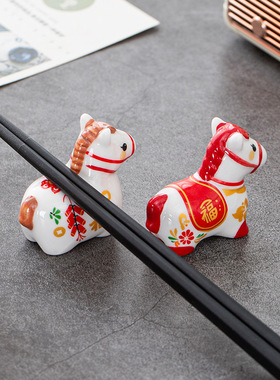 新年陶瓷小马福字桌面摆件