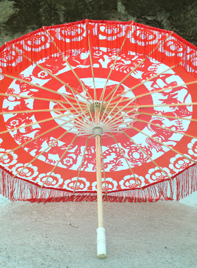 秧歌花伞剪纸伞陕北秧歌花伞演出