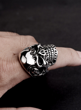 首饰海盗骷髅头钛钢朋克男士戒指
