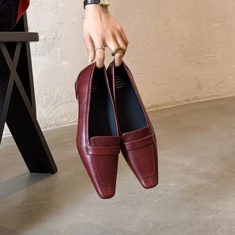 3cm真皮低跟红色英伦风小皮鞋女内增高平底方头懒人百搭显瘦单鞋,淘宝优惠券,粉丝福利购,淘宝优惠卷