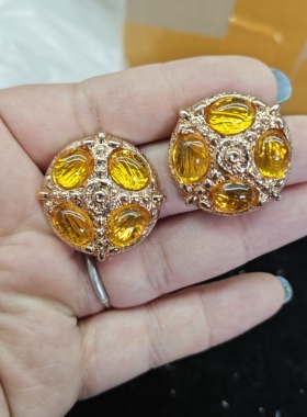 T清仓款中古复古饰品高级感精致大气耳饰微瑕品珐琅彩镶嵌耳钉女