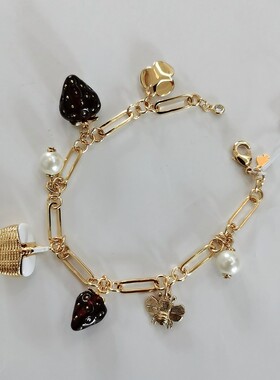 很精致 kate spade 草莓 蜜蜂 野餐篮子 手链 金色 项链 国内现货