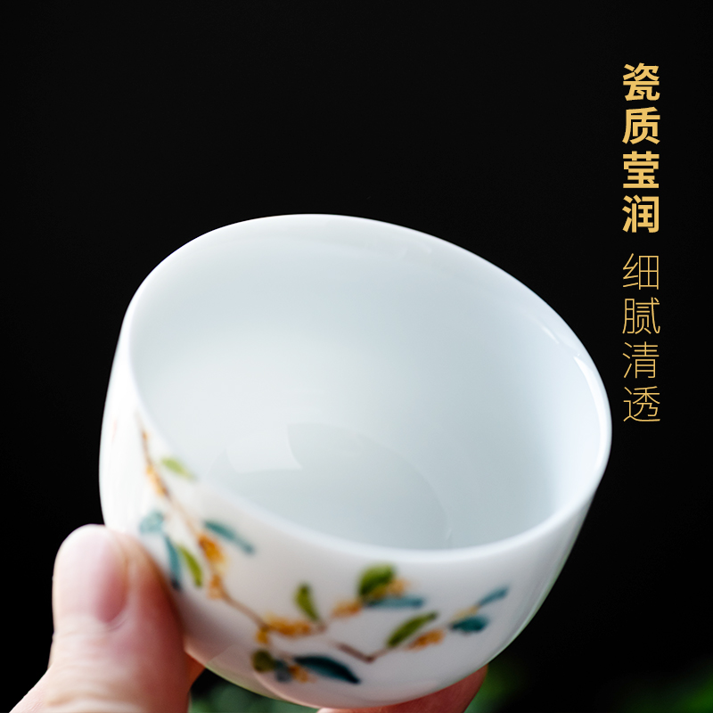 御泉原创白瓷手绘十二花神功夫茶杯品茗杯陶瓷主人杯单杯女中国风