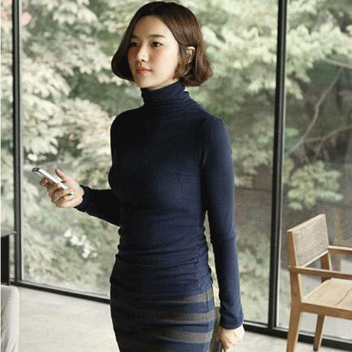 秋季时尚高领莫代尔打底衫秋衣内搭紧身弹力贴身上衣女式长袖T恤 - 图0