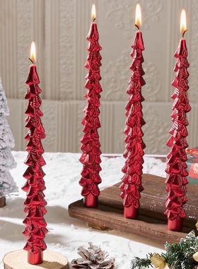 跨境圣诞节金色圣诞树长杆造型蜡烛节日气氛装饰道具家居摆件批发