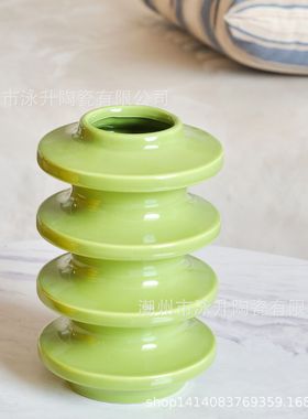 现代简约马卡龙色陶瓷花瓶高颜值创意圆圈家居装饰品摆件跨境热采