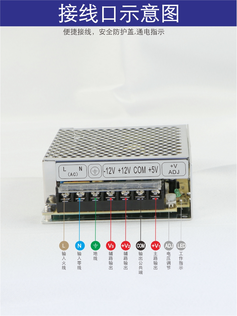 -T40A 5V3.0A12V2.0A-5V0.5A三组输出明维工控直流开关电源供应器-图1