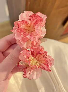 法式复古红色玫瑰花朵发夹头饰侧边刘海夹子公主头发卡半扎发发夹