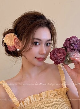 紫色微醺~超仙花朵发夹女后脑勺鲨鱼夹2024新款高级感复古抓夹ins