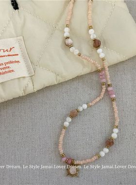 女中式水滴贝壳石头水晶串珠春季衣服百搭项链高级锁骨链时尚项饰