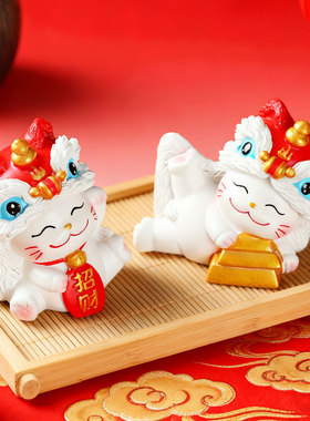 喜庆醒狮招财猫公仔可爱摆件