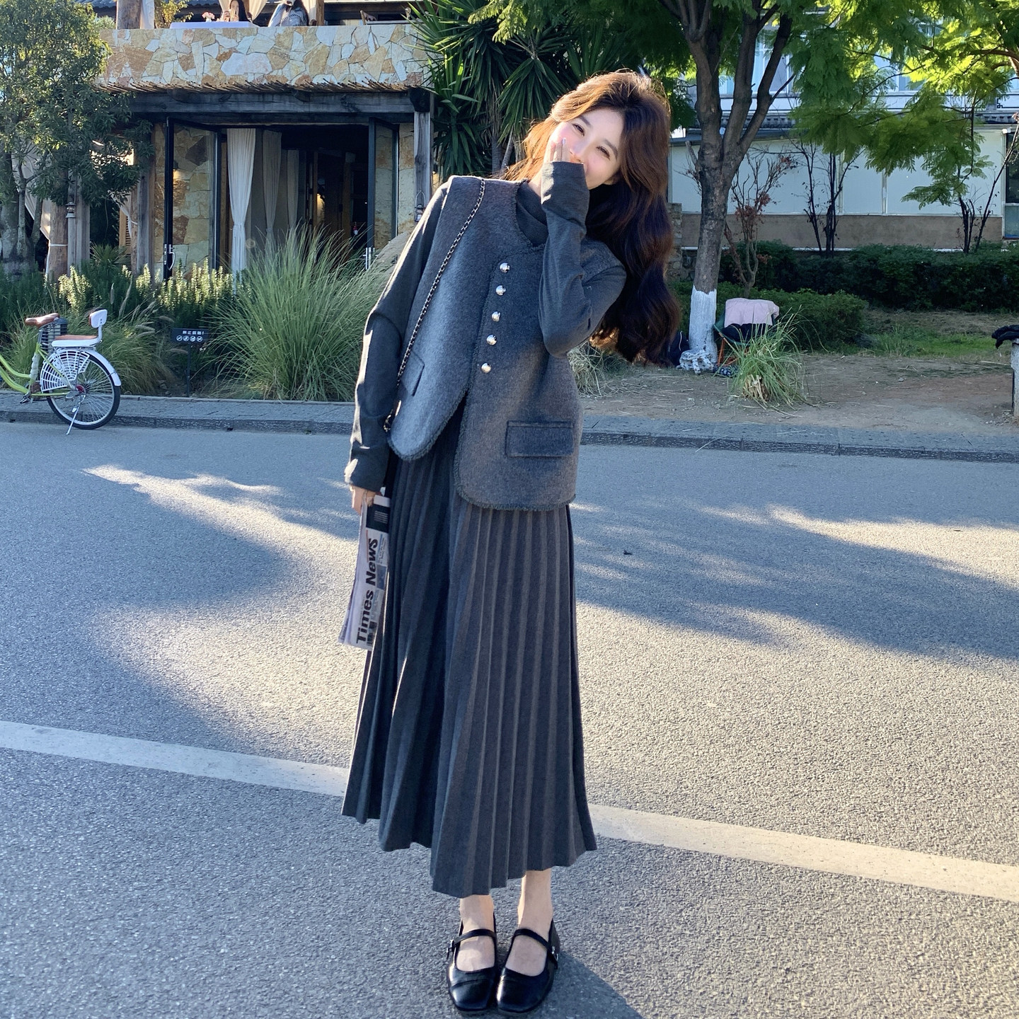 法式灰色套装裙女2026春秋季新款气质小香风毛呢马甲连衣裙两件套,淘宝优惠券,粉丝福利购,淘宝优惠卷