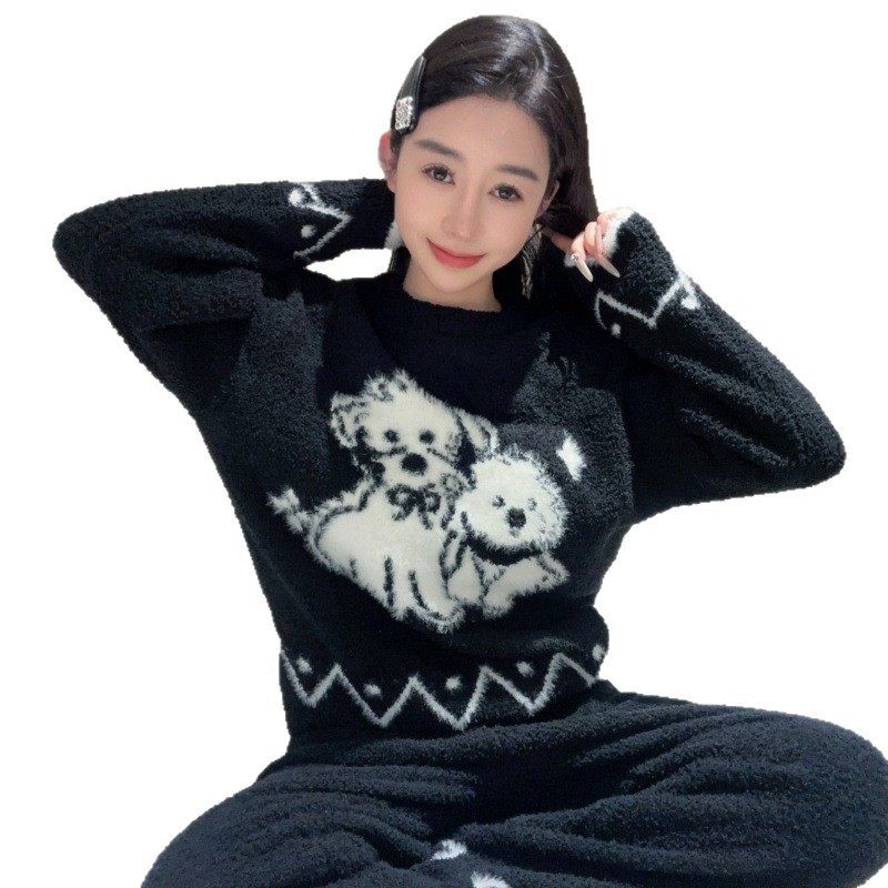 秋冬半边绒睡衣可爱卡通小狗印花宽松舒适家居服,淘宝优惠券,粉丝福利购,淘宝优惠卷