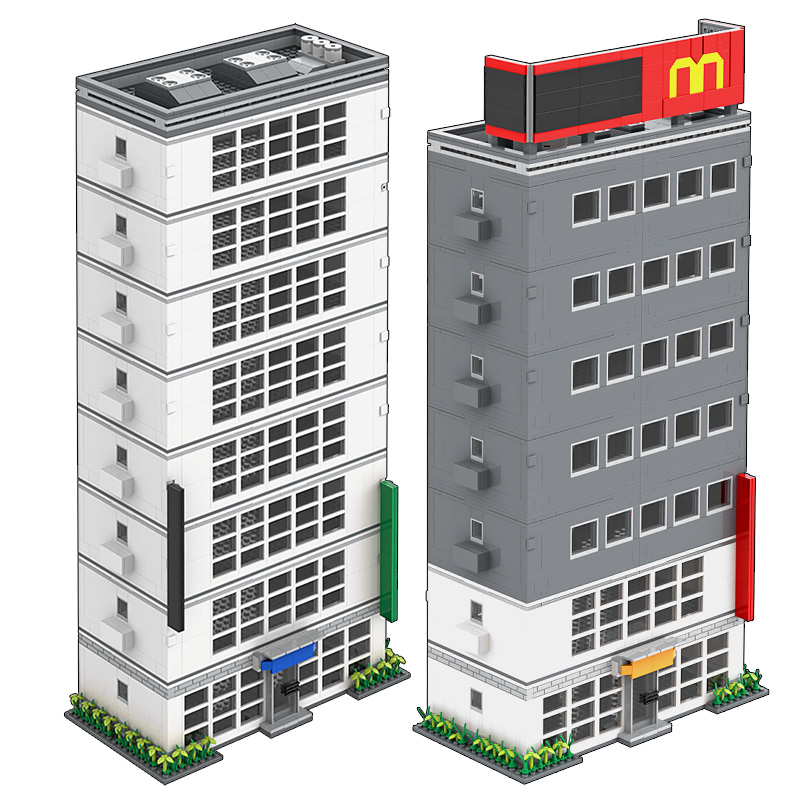 日骎原创设计 拼装颗粒积木MOC外景城市楼建筑群大厦模组益智玩具 - 图3