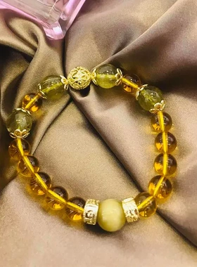 vintage金发晶黄水晶高级复古天然水晶手链女小众设计感礼物