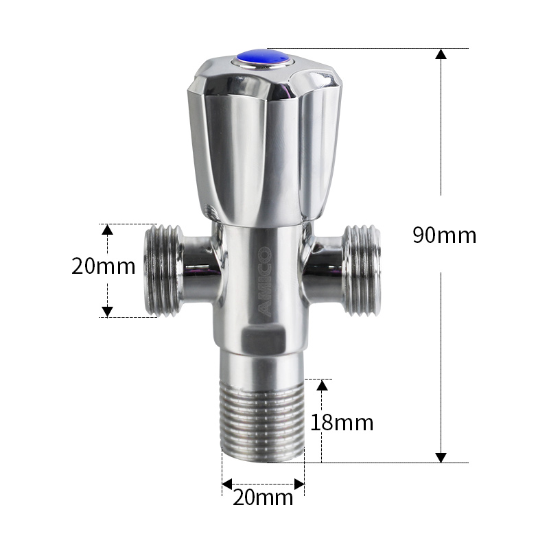 埃美柯三通角阀一进二出分水阀JF661冷热水通用分一分2全铜三角阀 - 图2