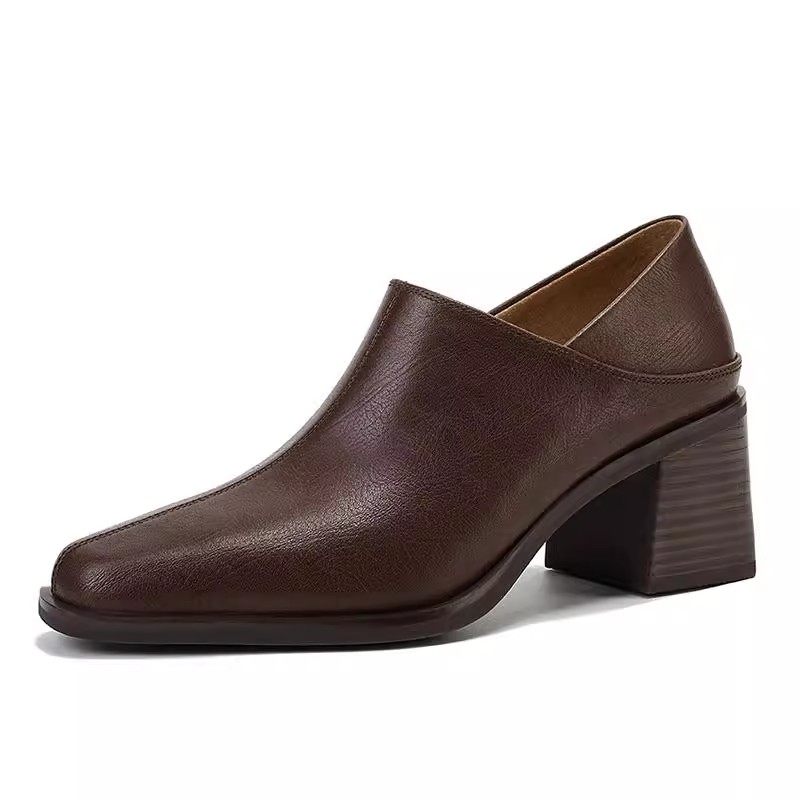 6.5cm气质高跟鞋方头通勤深口单鞋2025新款可踩后跟英伦小皮鞋女,淘宝优惠券,粉丝福利购,淘宝优惠卷