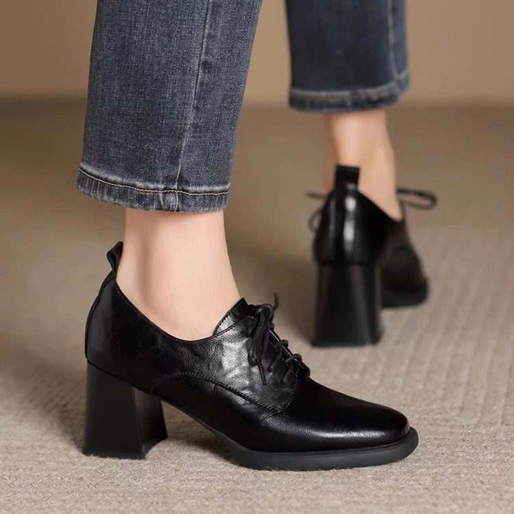 复古系带深口单鞋女2025年新款方头高跟小皮鞋法式粗跟英伦风女鞋,淘宝优惠券,粉丝福利购,淘宝优惠卷