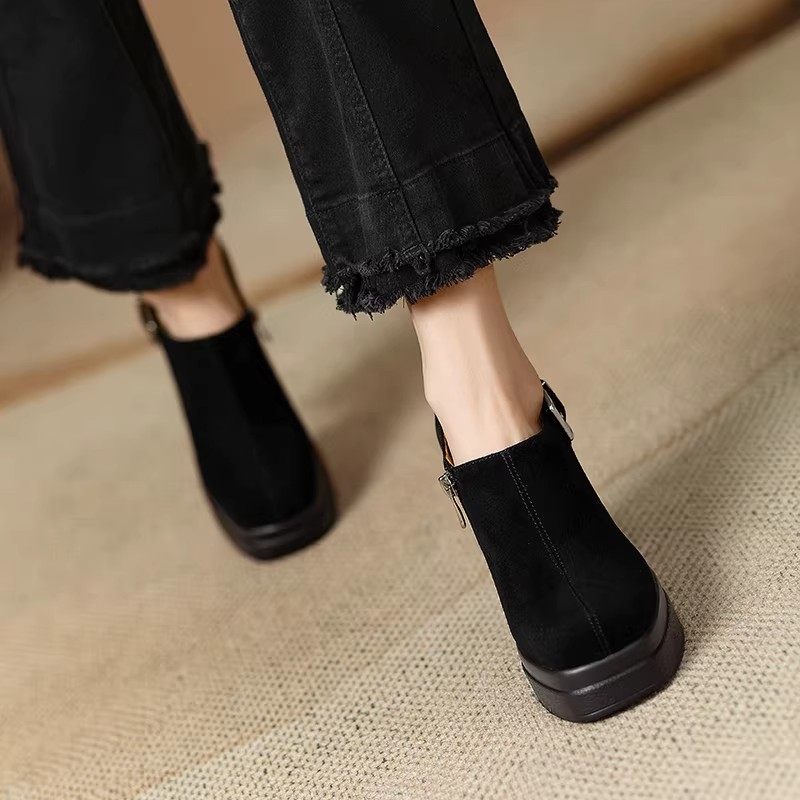 巨舒服高跟厚底防水台深口单鞋春季新款方头粗跟一脚蹬增高皮带扣,淘宝优惠券,粉丝福利购,淘宝优惠卷