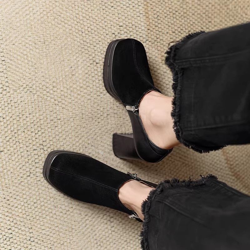 巨舒服高跟厚底防水台深口单鞋春季新款方头粗跟一脚蹬增高皮带扣,淘宝优惠券,粉丝福利购,淘宝优惠卷