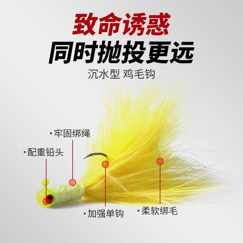 亨嘉鲫鱼胡须佬路亚假饵羽毛铅头钩飞蝇钩鸡毛钩倒刺金属鱼钩单钩,淘宝优惠券,粉丝福利购,淘宝优惠卷
