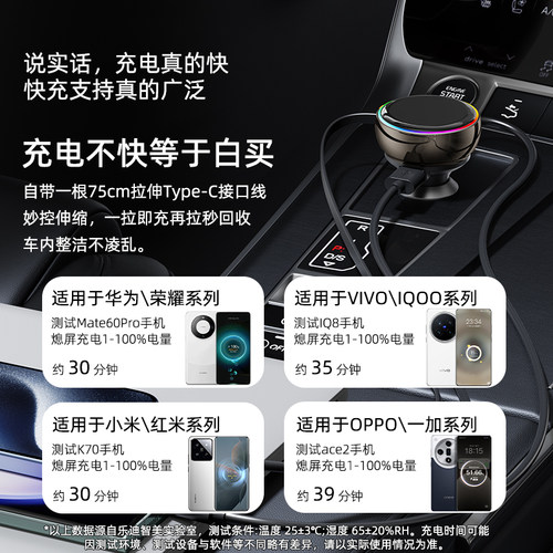 车载充电器自带伸缩线适用华为vivo小米oppo一加三星苹果荣耀iqoo - 图0
