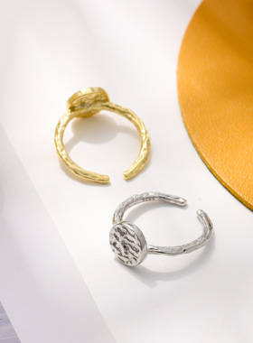 S925纯银不规则褶皱凹凸感纹理圆形开口戒指INS巨划算肌理感尾戒