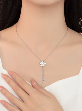 S925纯银大风车流苏项链女简约文艺长款小清新轻奢童心吊坠巨划算