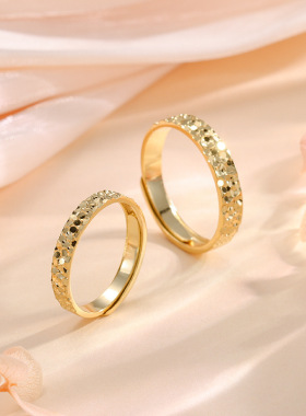 S925纯银碎冰冰开口调节戒指时尚简约通勤锤纹情侣巨划算饰品