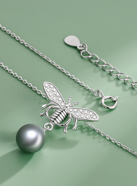 S925纯银镶钻小蜜蜂采粉贝珠项链时尚气质镀K金女轻奢专柜巨划算