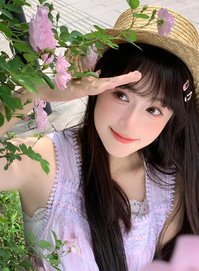 夏季女士麦秆草编平顶平檐礼帽子