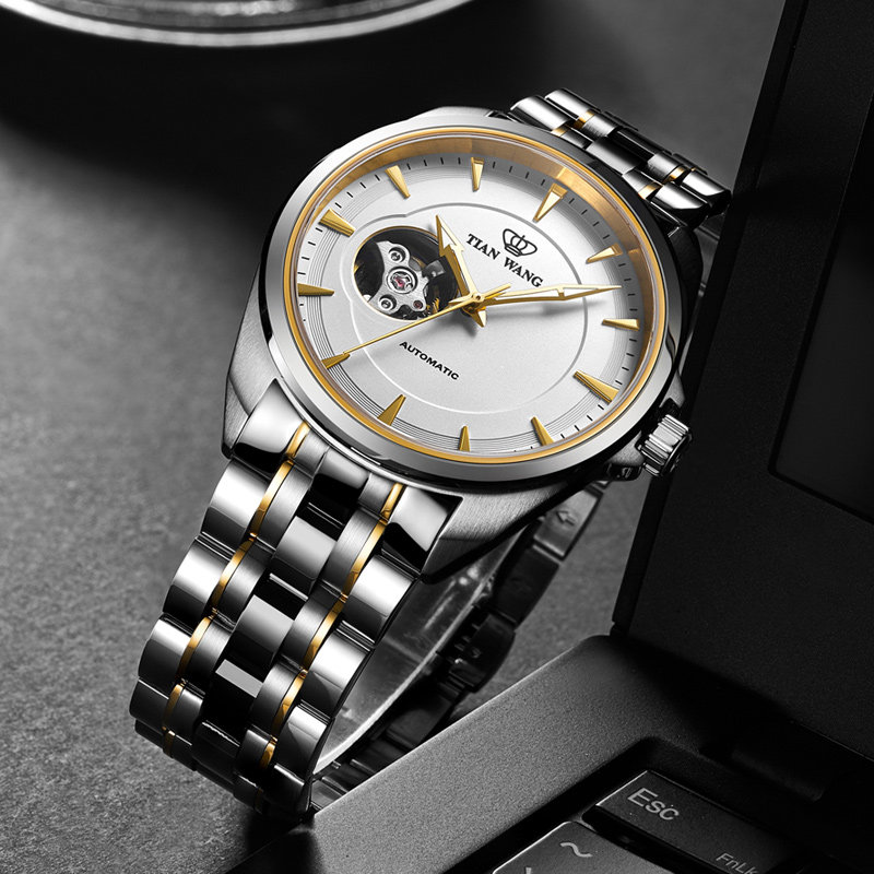 天王表正品手表机械表镂空钢带商务男表分期51006