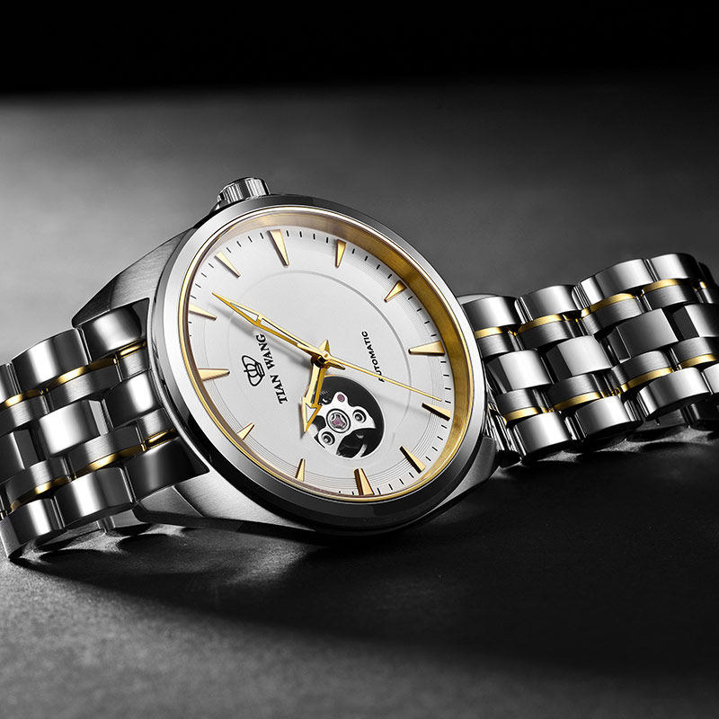 天王表正品手表机械表镂空钢带商务男表分期51006