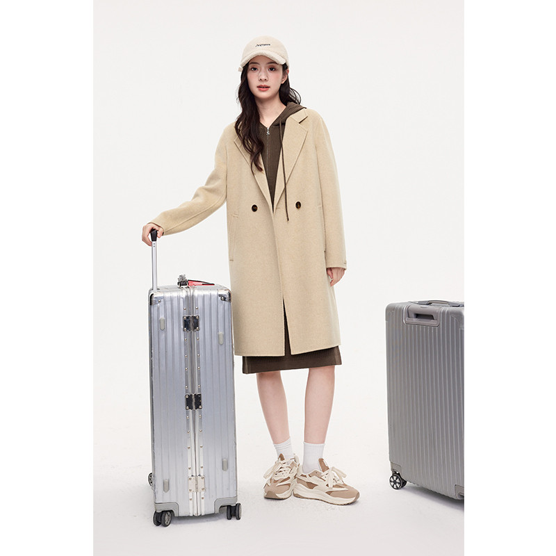 【商场同款】诗凡黎骆驼绒毛呢外套2023冬新款赫本大衣3EA570431 - 图1