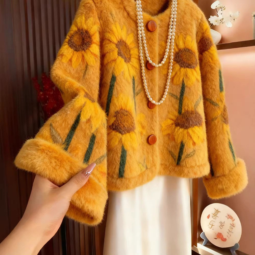 现货 独特感绝美小香风加厚毛绒提花外套女2025冬季新款毛衣,淘宝优惠券,粉丝福利购,淘宝优惠卷