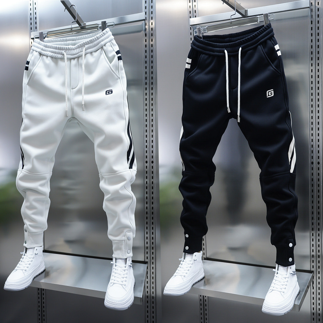 潮男士冬季加绒刺绣拼接束脚休闲裤百搭运动卫裤松紧腰宽松哈伦裤,淘宝优惠券,粉丝福利购,淘宝优惠卷