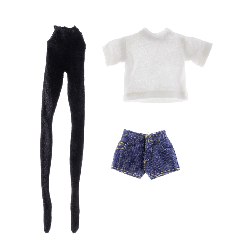 1/12兵人衣服配件figma机娘牛仔短裤T恤连裤袜tbl包胶女素体丝袜 - 图3