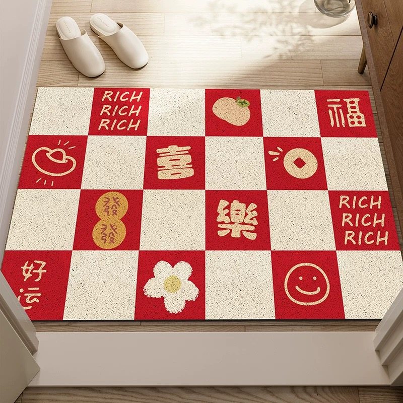 红色小花丝圈入户门垫玄关脚垫刮泥蹭土进门地垫加厚耐脏任意裁剪,淘宝优惠券,粉丝福利购,淘宝优惠卷