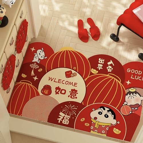 新年喜庆皮革入户门地垫进门脚垫家用门口耐脏免洗可擦玄关防滑垫 - 图1