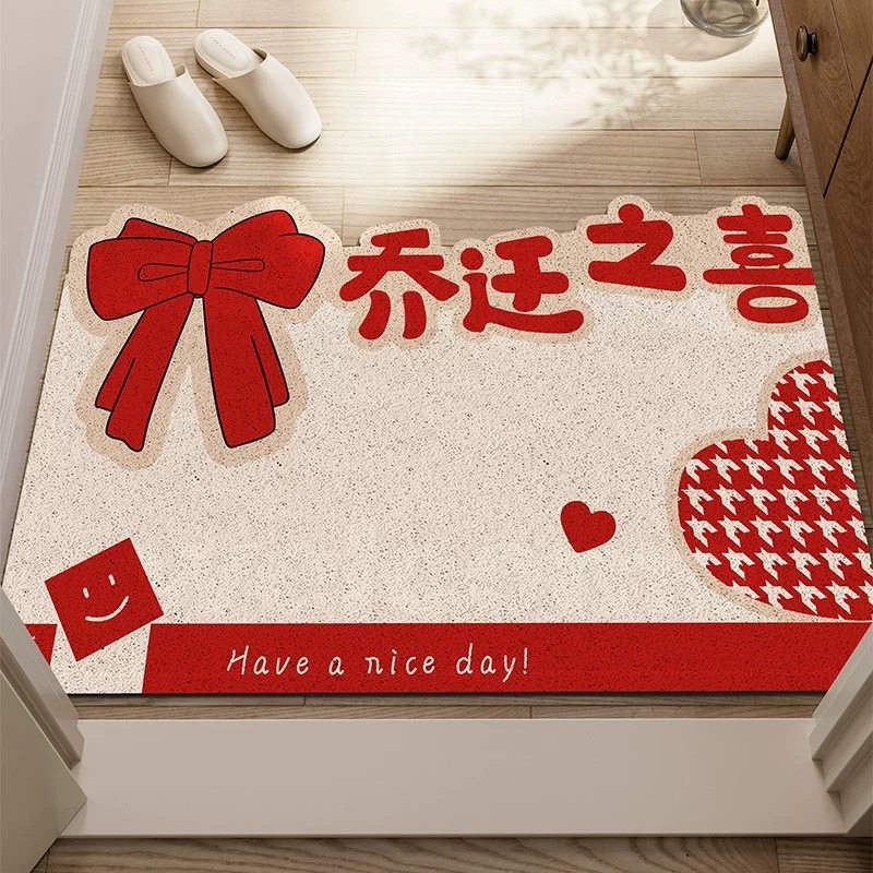 红色小花丝圈入户门垫玄关脚垫刮泥蹭土进门地垫加厚耐脏任意裁剪,淘宝优惠券,粉丝福利购,淘宝优惠卷