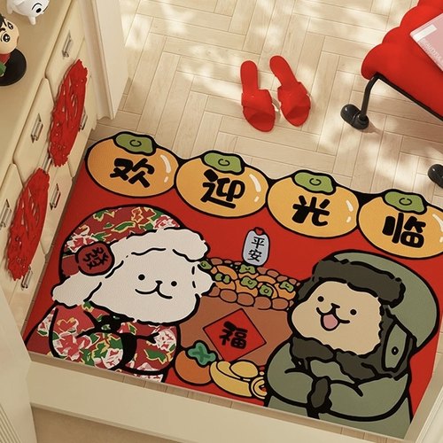 新年喜庆皮革入户门地垫进门脚垫家用门口耐脏免洗可擦玄关防滑垫 - 图2