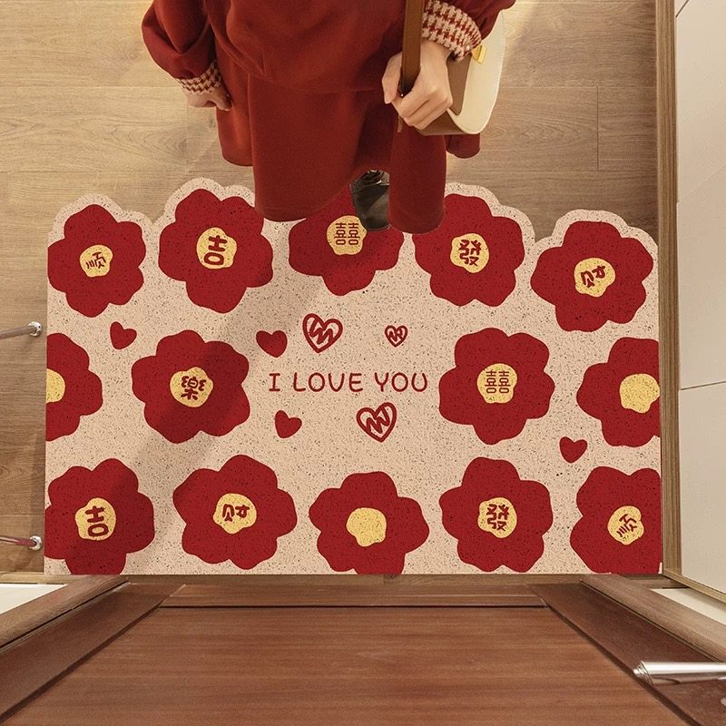 红色小花丝圈入户门垫玄关脚垫刮泥蹭土进门地垫加厚耐脏任意裁剪,淘宝优惠券,粉丝福利购,淘宝优惠卷