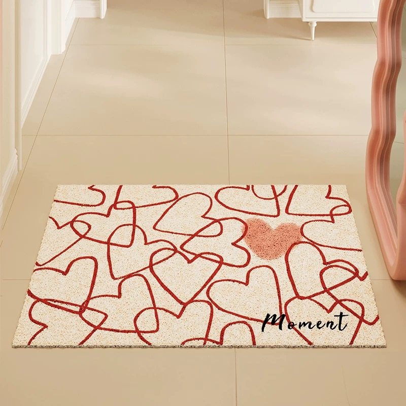 结婚气氛爱心丝圈入户门垫粉色桃心玄关脚垫刮泥蹭土地垫耐用免洗,淘宝优惠券,粉丝福利购,淘宝优惠卷