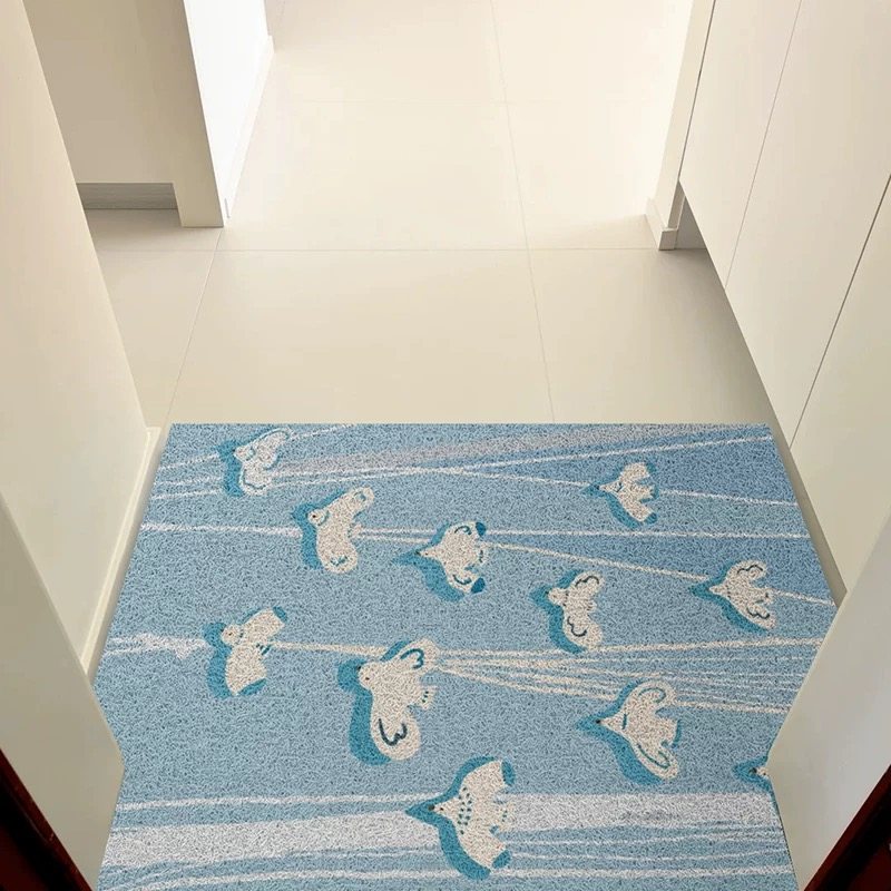 新款韩系飞鸟集蓝色格子丝圈入户门垫玄关脚垫刮泥蹭土地垫耐用厚,淘宝优惠券,粉丝福利购,淘宝优惠卷