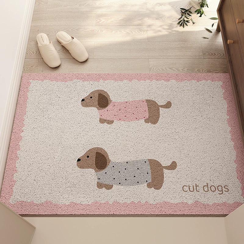 新款粉色小狗进门丝圈脚垫卡通玄关除尘耐脏家用垫子可裁剪防滑垫,淘宝优惠券,粉丝福利购,淘宝优惠卷