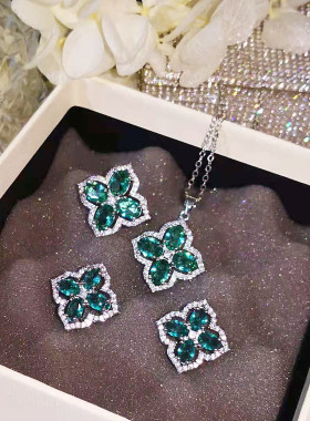 微镶锆石花朵耳钉开口戒指项链