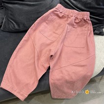 Girls spring autumn season new Korean childrens clothing foreign air casual loose 100 lap pure color tightness waist and sweet and broad leg pants tide