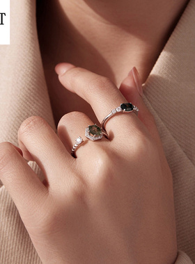 1新款复古花纹方锆开口戒指男女